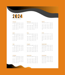 Luxury wall calendar design 2024. Monthly calendar template for 2024 year.