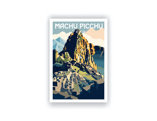 Machu Picchu, Peru, Vintage Travel Posters, Vector Art, Famous Tourist Destinations, Posters, Art Prints, Wall Art, Print Set, Abstract Travel, Hikers, Campers, Living Room Decor