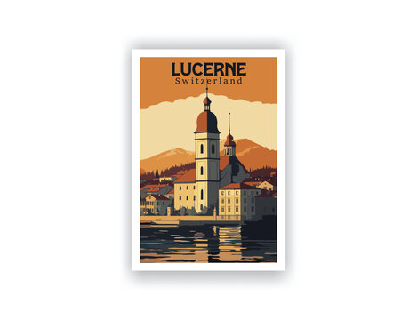 Lucerne, Switzerland. Vintage Travel Posters. Vector art. Famous Tourist Destinations Posters Art Prints Wall Art and Print Set Abstract Travel for Hikers Campers Living Room Decor