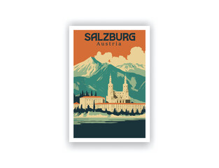 Salzburg, Austria. Vintage Travel Posters. Vector art. Famous Tourist Destinations Posters Art Prints Wall Art and Print Set Abstract Travel for Hikers Campers Living Room Decor