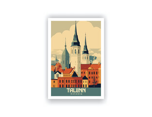 Tallinn, Estonia. Vintage Travel Posters. Vector art. Famous Tourist Destinations Posters Art Prints Wall Art and Print Set Abstract Travel for Hikers Campers Living Room Decor