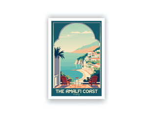 The Amalfi Coast, Italy. Vintage Travel Posters. Vector art. Famous Tourist Destinations Posters Art Prints Wall Art and Print Set Abstract Travel for Hikers Campers Living Room Decor