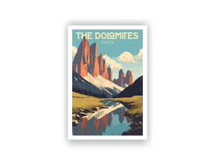 The Dolomites, Italy. Vintage Travel Posters. Vector art. Famous Tourist Destinations Posters Art Prints Wall Art and Print Set Abstract Travel for Hikers Campers Living Room Decor