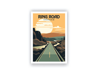 The Ring Road, Iceland. Vintage Travel Posters. Vector art. Famous Tourist Destinations Posters Art Prints Wall Art and Print Set Abstract Travel for Hikers Campers Living Room Decor
