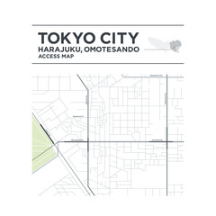 東京の原宿・表参道のシンプルなアクセスマップ