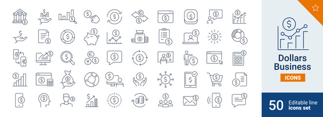 Dollars icons Pixel perfect. Finance, money, business, ....