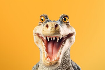portrait of shocked crocodile with surprised eyes - obrazy, fototapety, plakaty