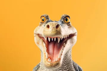 Fototapeten portrait of shocked crocodile with surprised eyes © RealPeopleStudio