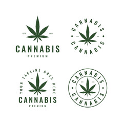 vintage cannabis, marijuana, hemp logo design template. emblem cannabis vector illustration - obrazy, fototapety, plakaty