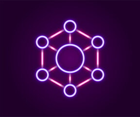 Glowing neon line Molecule icon isolated on black background. Structure of molecules in chemistry, science teachers innovative educational poster. Colorful outline concept. Vector