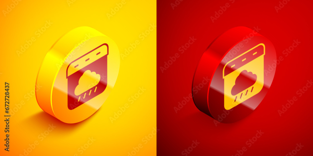 Poster isometric calendar autumn icon isolated on orange and red background. event reminder symbol. circle 