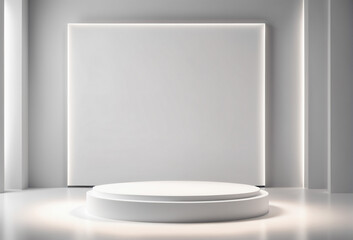 Empty White Rounded Pedestal Stage Light Illuminated Background for Product Placement
