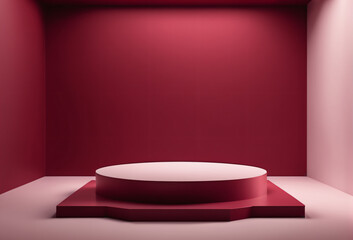 Empty Red Maroon Rounded Pedestal or Podium Platform Stage Background for Product Placement