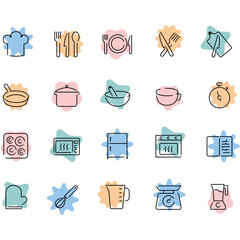 kitchen icons set. knife, fork, plate, cooking