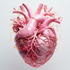 human heart in pink, Pink Porcelain Anatomical Heart 3d illustration
