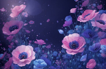Colorful flowers and glitters. AI 
