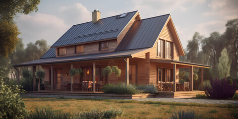 Traditional barn house architecture. Private barnhouse exterior.