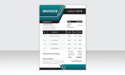 Professional and modern minimal business invoice template, Bill form business invoice and Office bill Design