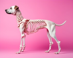 Obraz premium 3d rendered medically accurate illustration of the dog skeleton isolated on modern pink color background, happy pet
