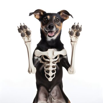 3d rendered medically accurate illustration of the dog skeleton isolated on modern white color background, happy pet