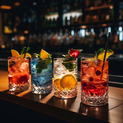 Cocktails in a bar at night.