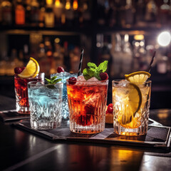 Cocktails in a bar at night.