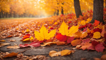 Naklejka na ściany i meble Enchanting Autumn Leaves Background with Vibrant Red, Orange, and Yellow Hues