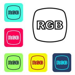 Black line Speech bubble with RGB and CMYK color mixing icon isolated on white background. Set icons in color square buttons. Vector