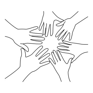 recommend clip art: Shot of a diverse group of business people joining their hands in a symbol of unity line art vector.