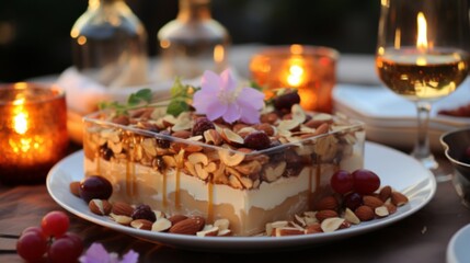 christmas cake with candles and berries