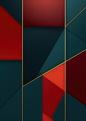 Colorful Geometric Red Shape with Symmetrical Triangle and Line Patterns