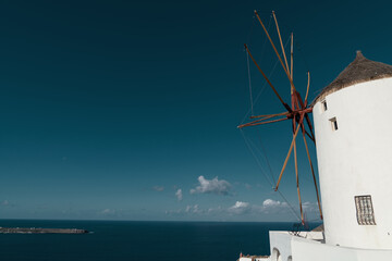 panorama of the Greek island of Santorini against the blue sky
