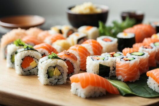 Cute sushi image kawaii colour white background. generative ai.