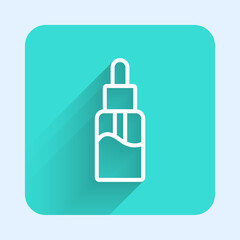 Obraz premium White line Vape liquid bottle for electronic cigarettes icon isolated with long shadow background. Green square button. Vector