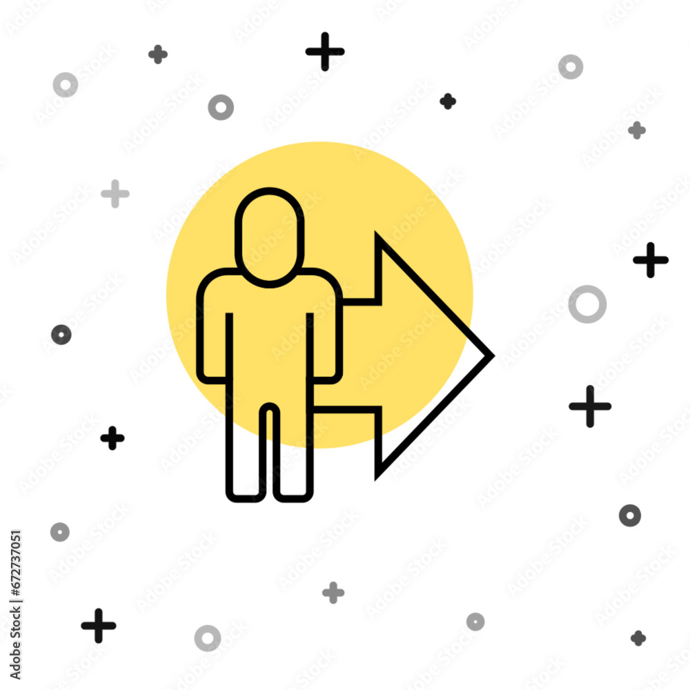 Poster black line leader of a team of executives icon isolated on white background. random dynamic shapes. 