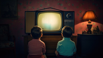 Retro kids watching tv Generative Ai