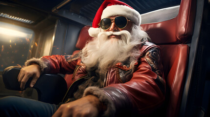 Santa Claus, pilot, airplane, flying - Bringing Holiday Joy, Christmas Gifts, and Festive Cheer - obrazy, fototapety, plakaty