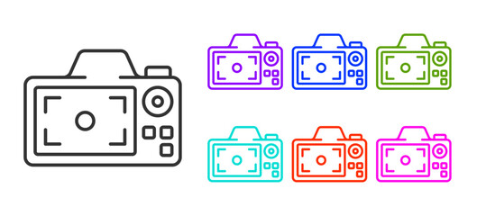 Black line Photo camera icon isolated on white background. Foto camera. Digital photography. Set icons colorful. Vector