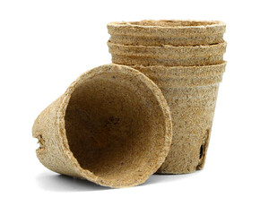 eco-friendly biodegradable pots for growing seeds on a white background
