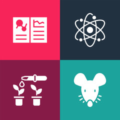 Set pop art Experimental mouse, Pipette and plant, Atom and Clinical record icon. Vector