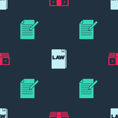 Set Bribe money cash, Law book and Document and pen on seamless pattern. Vector