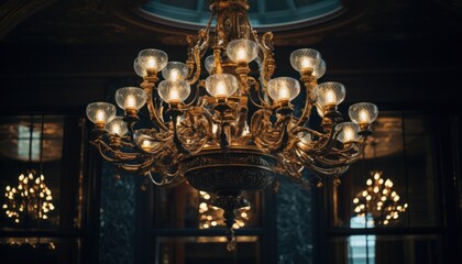 Photo of a Sparkling Crystal Chandelier Illuminating an Elegant Room