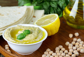 traditional chickpea dish hummus with olive oil