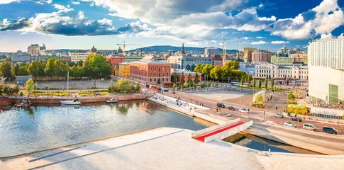 Poster Scenic cityscape of Oslo waterfront panoramic view © xbrchx