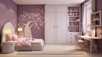 Little girl room modern and cozy design. Little girl room. generative ai