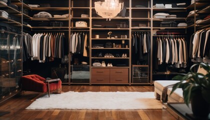 Photo of a Luxurious Walk-In Closet with a Dazzling Chandelier