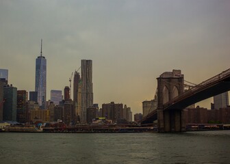 View of Manhattan Bridge from Brooklyn. Industrial part of New York