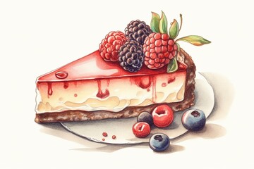 drawing of a slice of dessert with a red berry on top. Generative AI