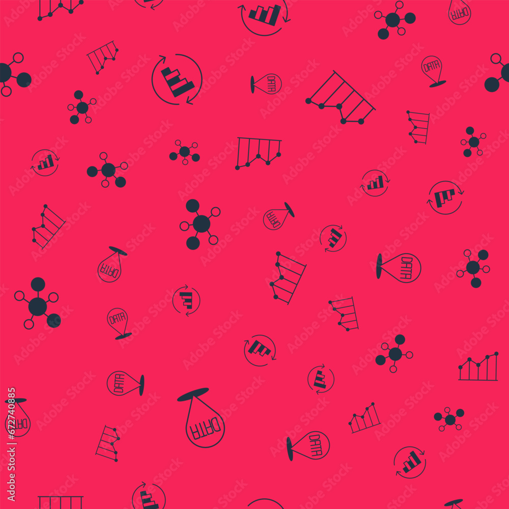 Poster set data analysis, pie chart infographic, mind map and on seamless pattern. vector