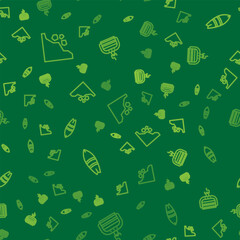 Set line Landslide, Surfboard and Ski lift on seamless pattern. Vector